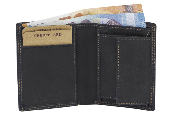 Mini Geldbörse extra dünn ohne Klappe im Hochformat LEAS MCL in Echt-Leder, schwarz